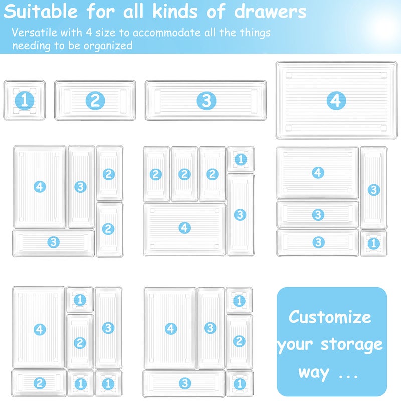 DCA 25 PCS Clear Plastic Drawer Organizer Tray, Bathroom Organizers and Storage Bins for Makeup, Kitchen Utensils, Jewelries, Gadgets, Office Desk - Image 4